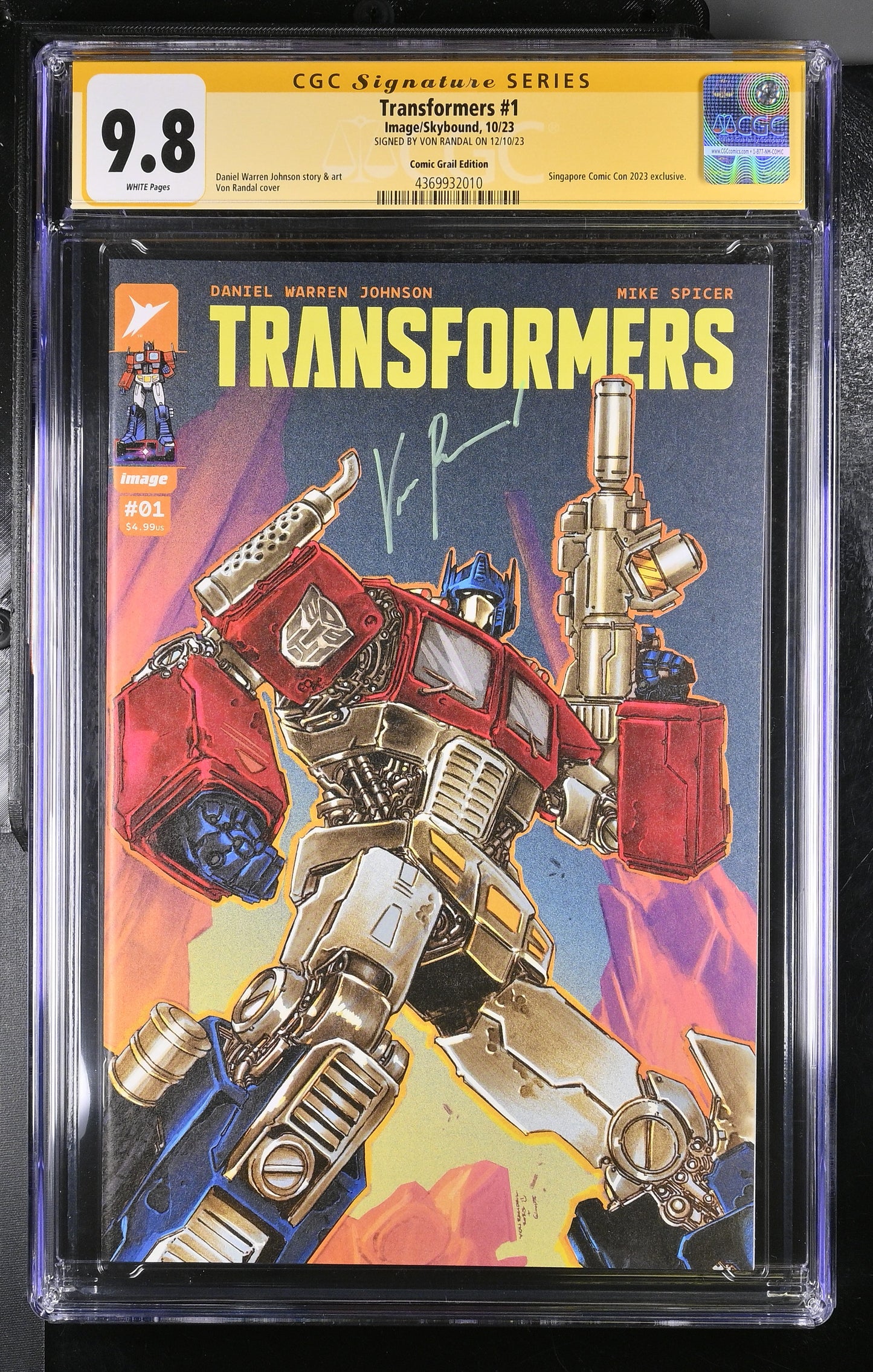 TRANSFORMERS #1 VON RANDALL SGCC EXCLUSIVE CGC SS 9.8. SIGNED BY VON RANDAL