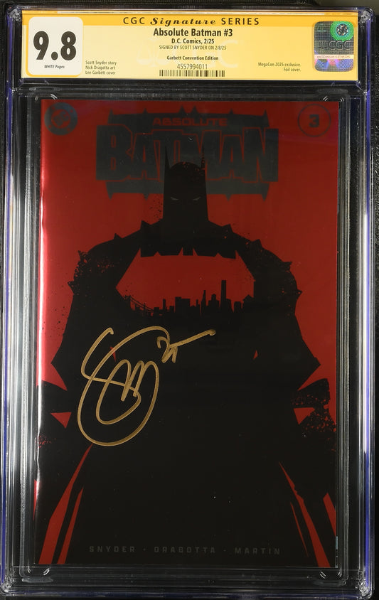 ABSOLUTE BATMAN #3 GARBETT MEGACON FOIL CGC SS 9.8. SIGNED BY SCOTT SNYDER