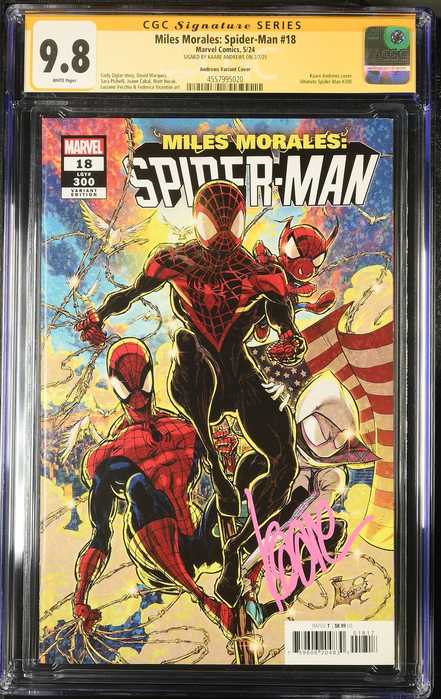 MILES MORALES: SPIDER-MAN #18 ANDREWS VARIANT (1:25 RATIO) CGC SS 9.8. SIGNED BY KAARE ANDREWS
