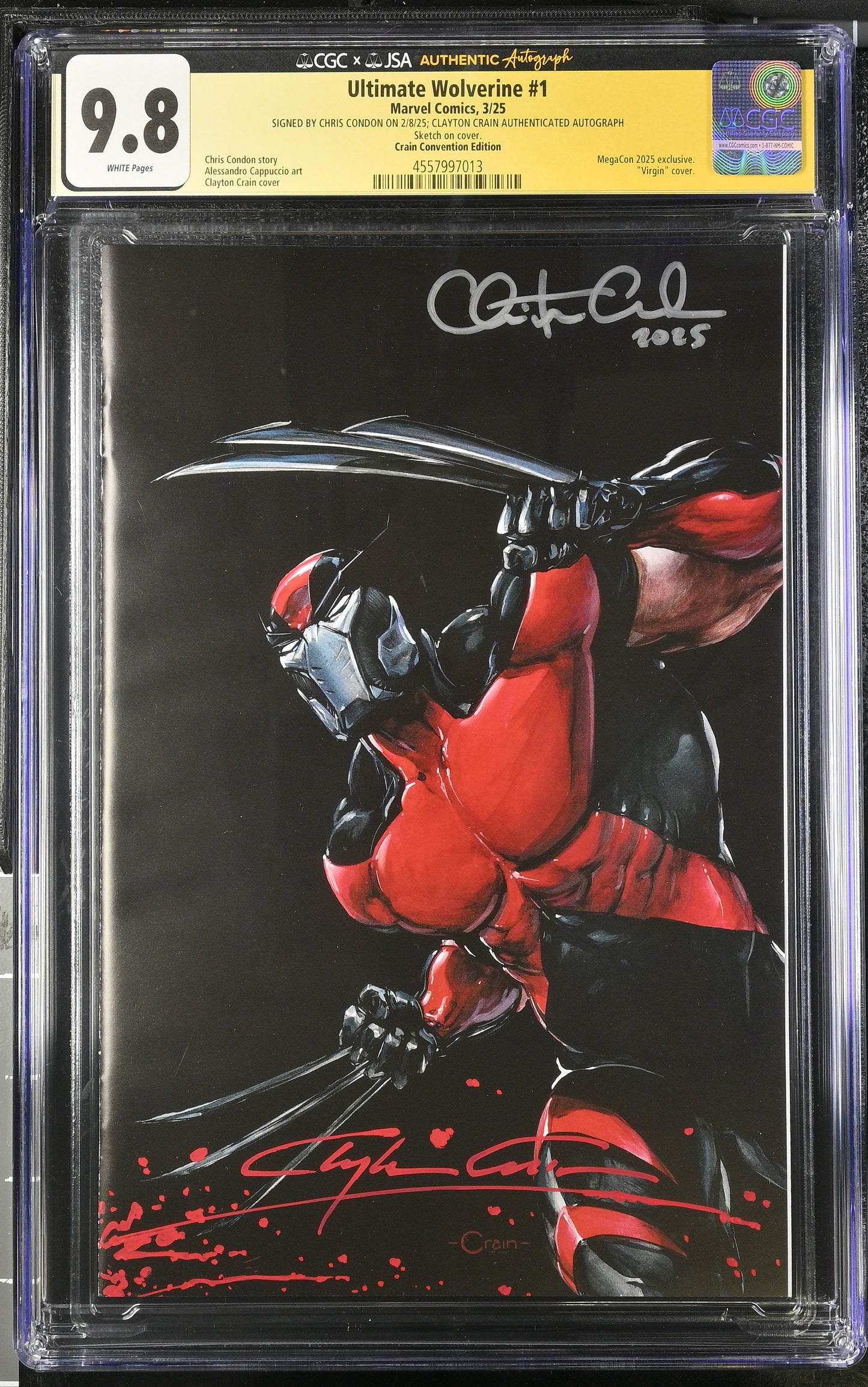ULTIMATE WOLVERINE #1 CRAIN MEGACON EXCLUSIVE CGC SS X JSA 9.8. 2 X SIGNED BY CHRIS CONDON AND CLAYTON CRAIN (MURDER SIGNATURE)