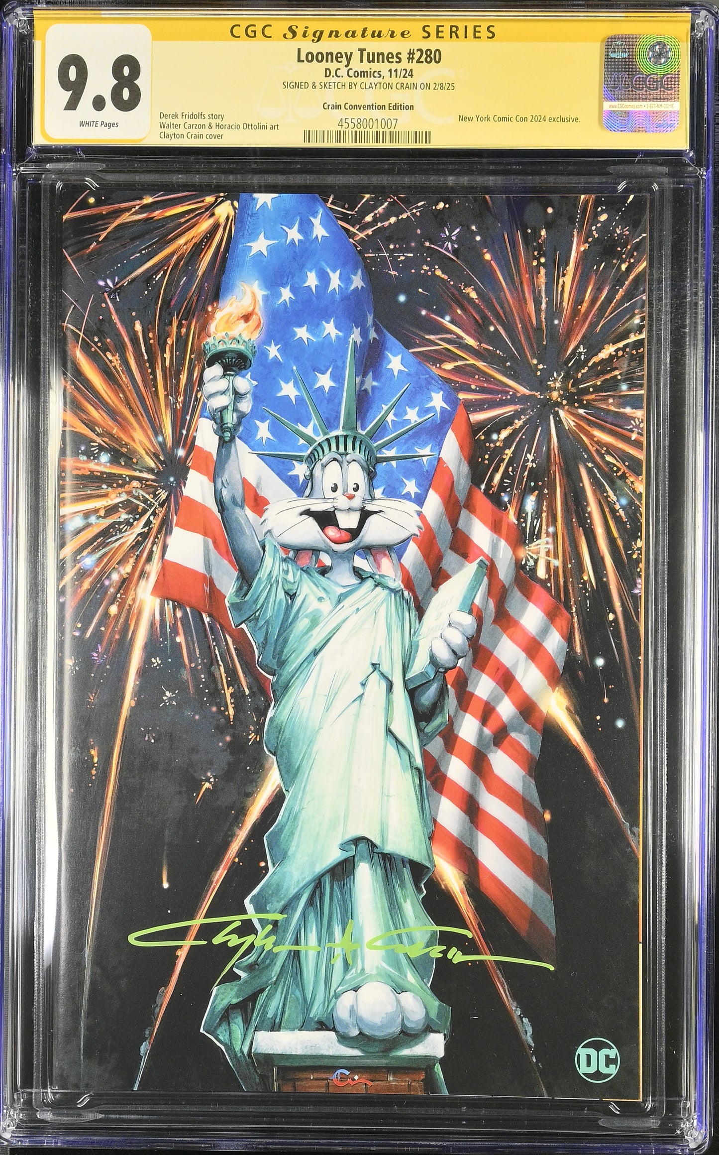 LOONEY TUNES #280 CRAIN NYCC EDITION VAR CGC SS 9.8 SIGNED BY CLAYTON CRAIN