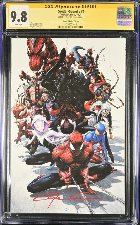 SPIDER-SOCIETY #1 CRAIN VIRGIN EDITION VAR CGC SS 9.8 SIGNED BY CLAYTON CRAIN