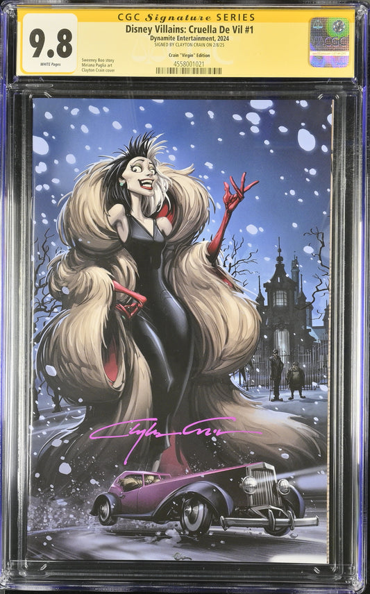 DISNEY VILLAINS: CRUELLA DE VIL #1 CRAIN VIRGIN EDITION VAR CGC SS 9.8 SIGNED BY CLAYTON CRAIN