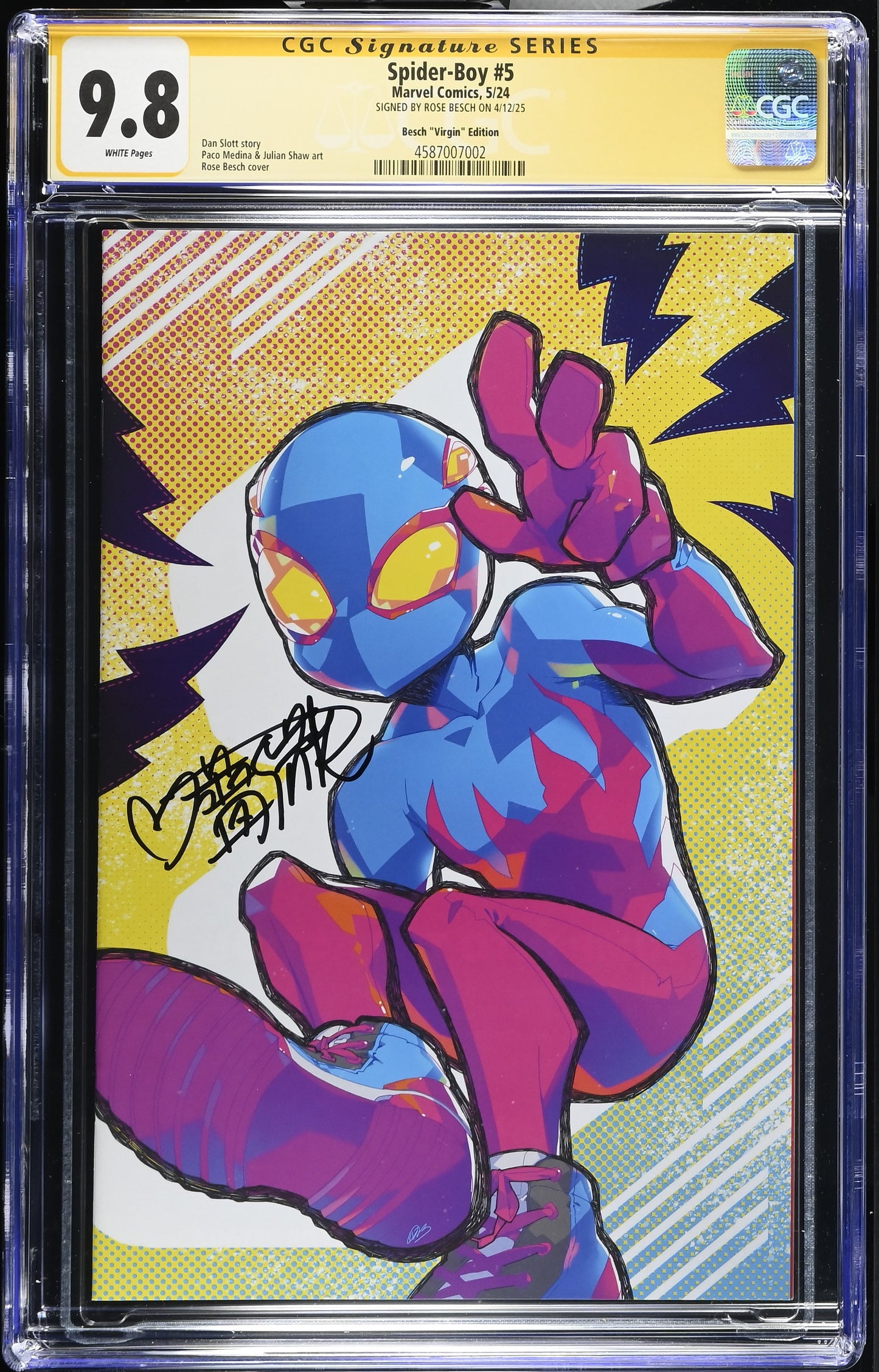 SPIDER-BOY #5 1:50 RATIO CGC SS 9.8. SIGNED BY ROSE BESCH