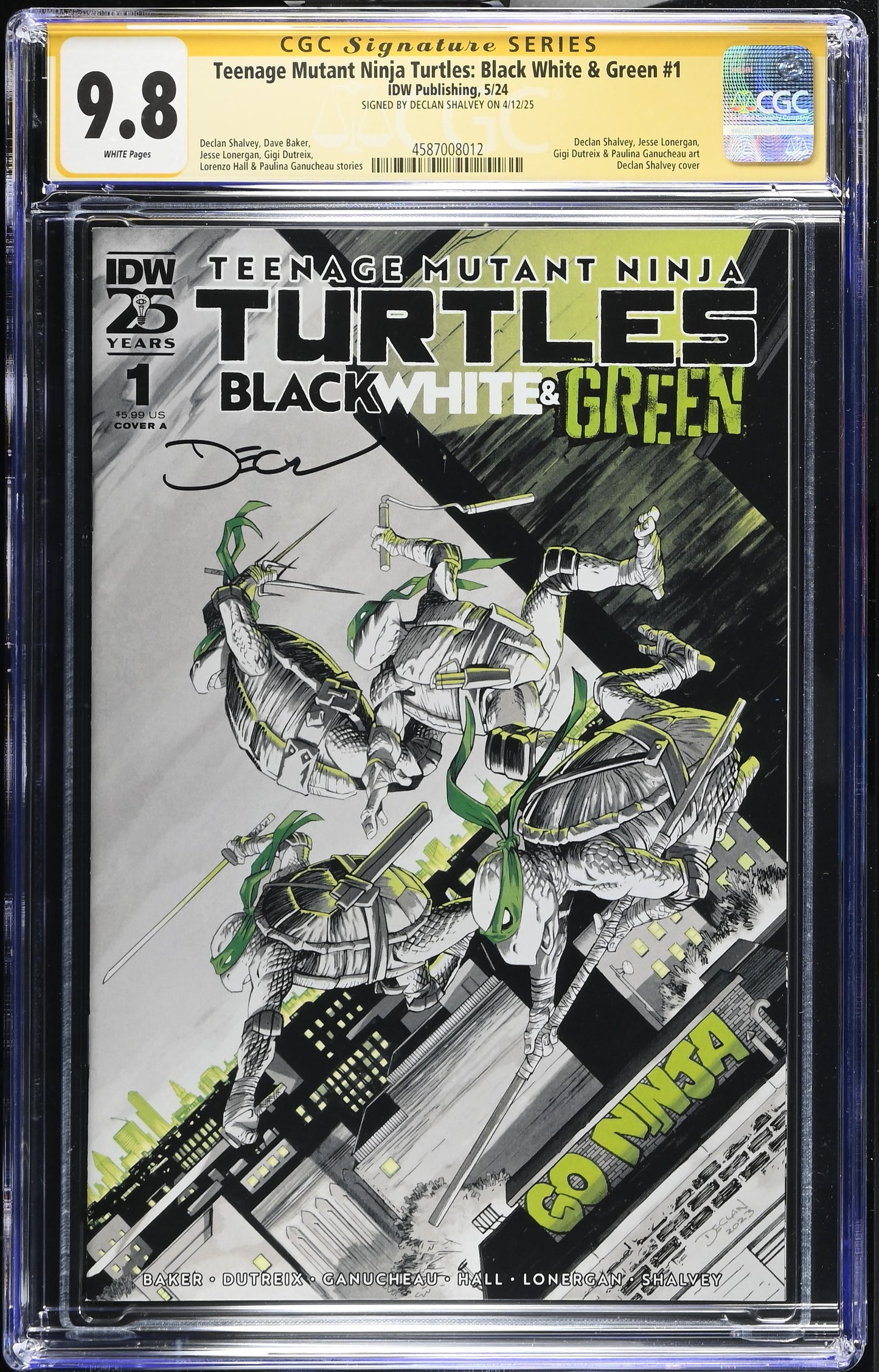 TEENAGE MUTANT NINJA TURTLES: BLACK WHITE & BLACK #1 CGC SS 9.8. SIGNED BY DECLAN SHALVEY