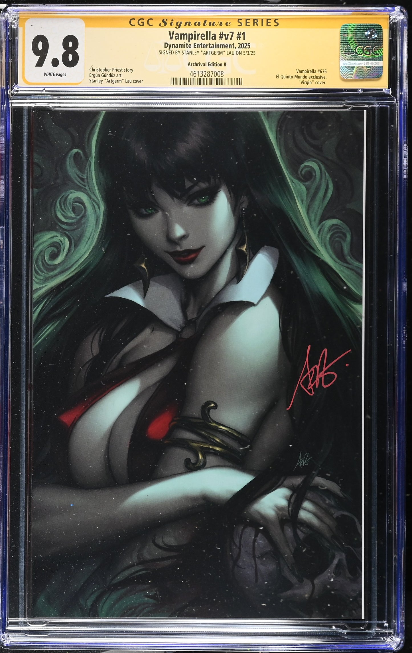 VAMPIRELLA #V7 #1 ARTGERM VIRGIN EXCLUSIVE CGC SS 9.8 SIGNED BY ARTGERM