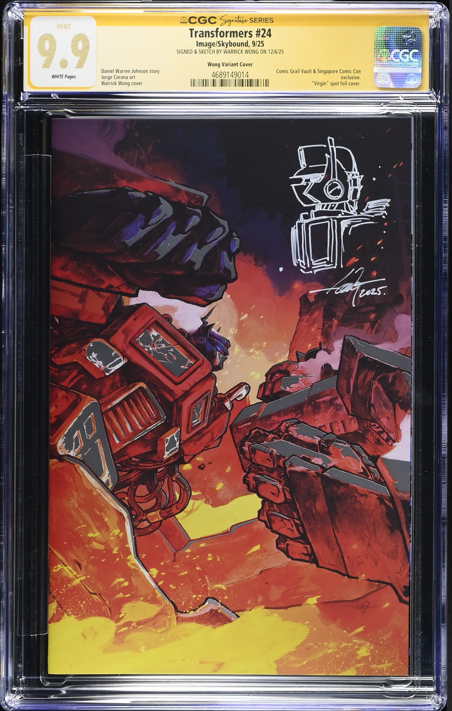 TRANSFORMERS #24 WARRICK WONG SGCC EXCLUSIVE CGC SS 9.9 SIGNED AND SKETCH BY WARRICK WONG