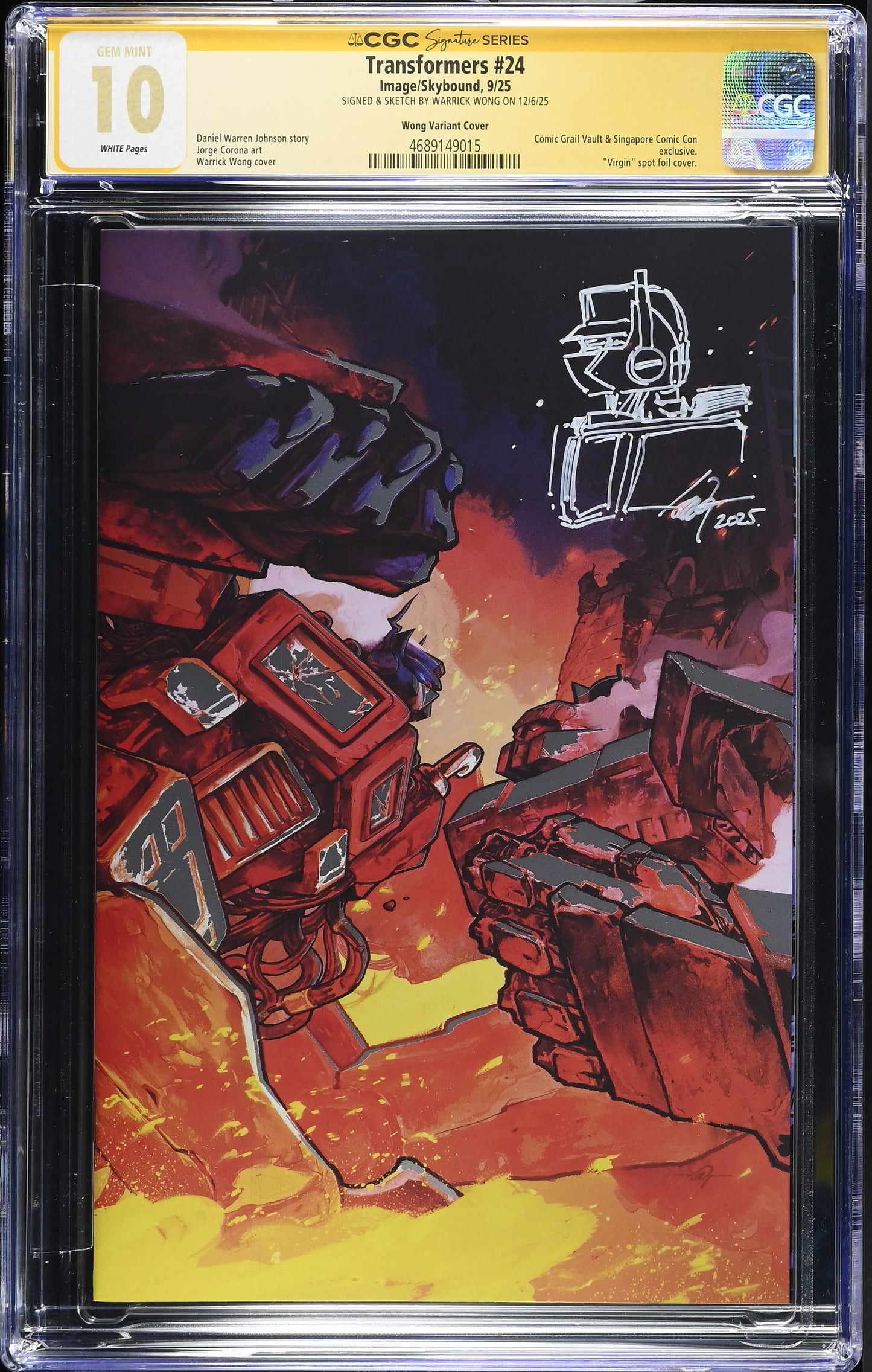TRANSFORMERS #24 WARRICK WONG SGCC EXCLUSIVE CGC SS 10 SIGNED AND SKETCH BY WARRICK WONG