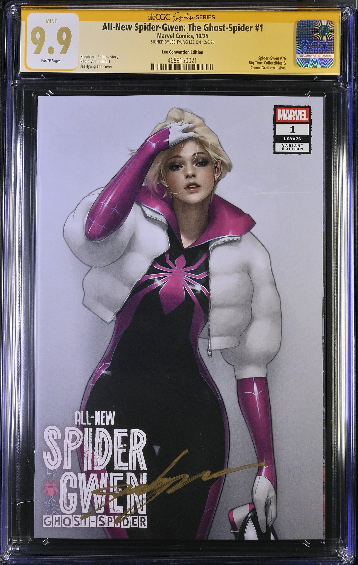 ALL NEW SPIDER-GWEN: THE GHOST SPIDER #1 CGC SS 9.9. SIGNED BY JEEHYUNG LEE