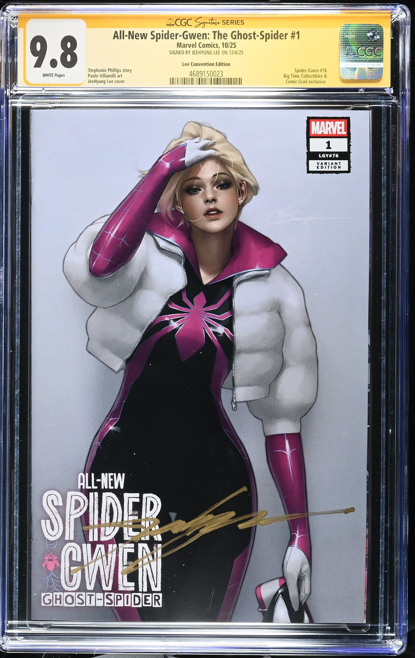 ALL NEW SPIDER-GWEN: THE GHOST SPIDER #1 CGC SS 9.8. SIGNED BY JEEHYUNG LEE