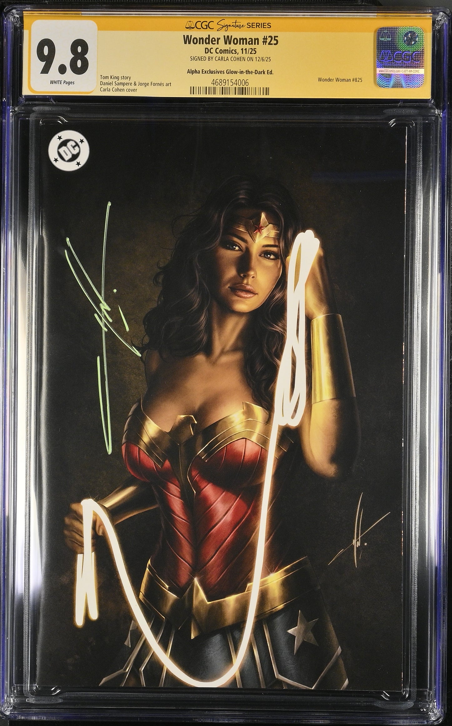 WONDER WOMAN #25 GLOW IN THE DARK CGC SS 9.8. SIGNED BY CARLA COHEN