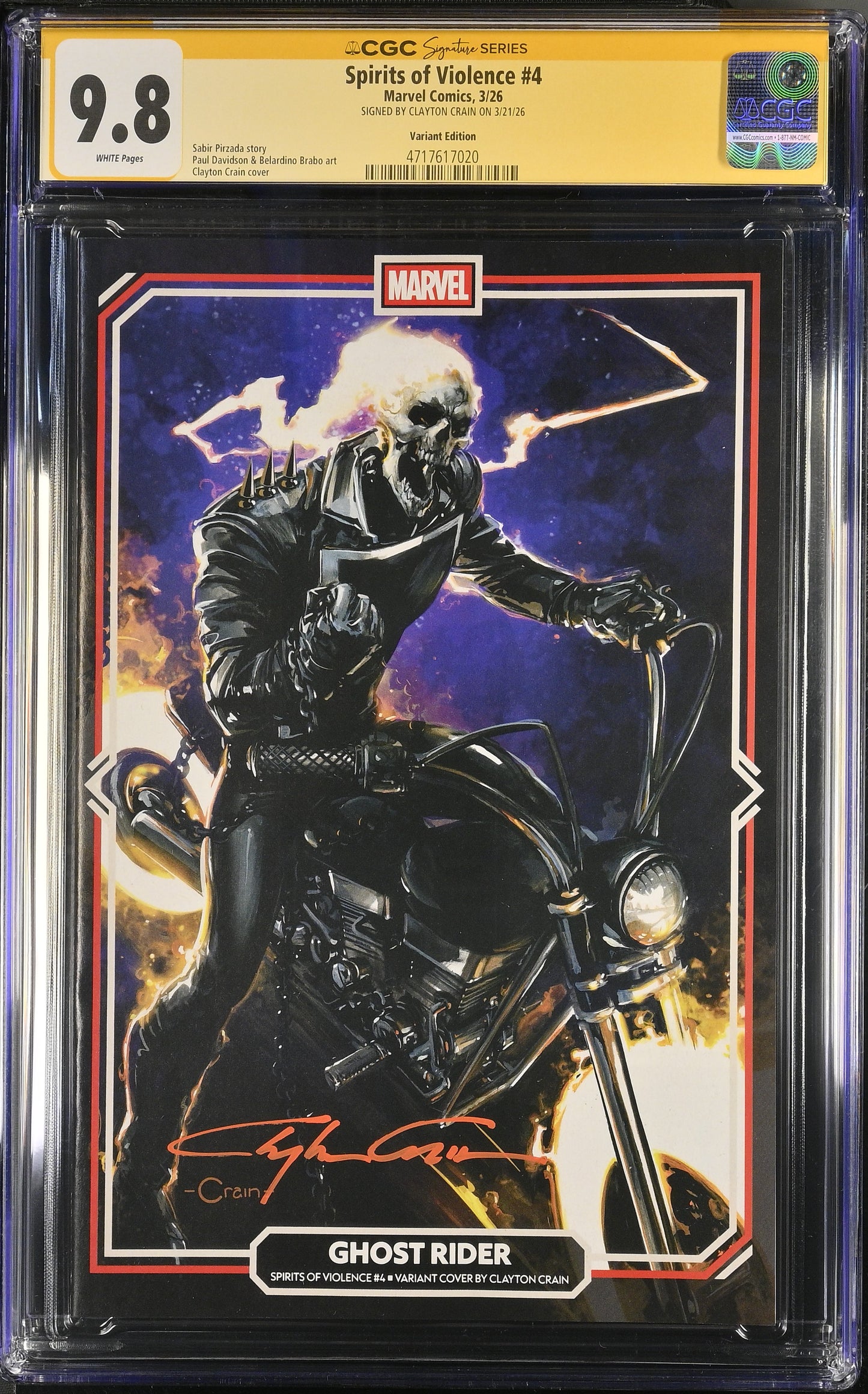 SPIRIT OF VIOLENCE #4 CLAYTON CRAIN CGC SS 9.8. SIGNED BY CLAYTON CRAIN