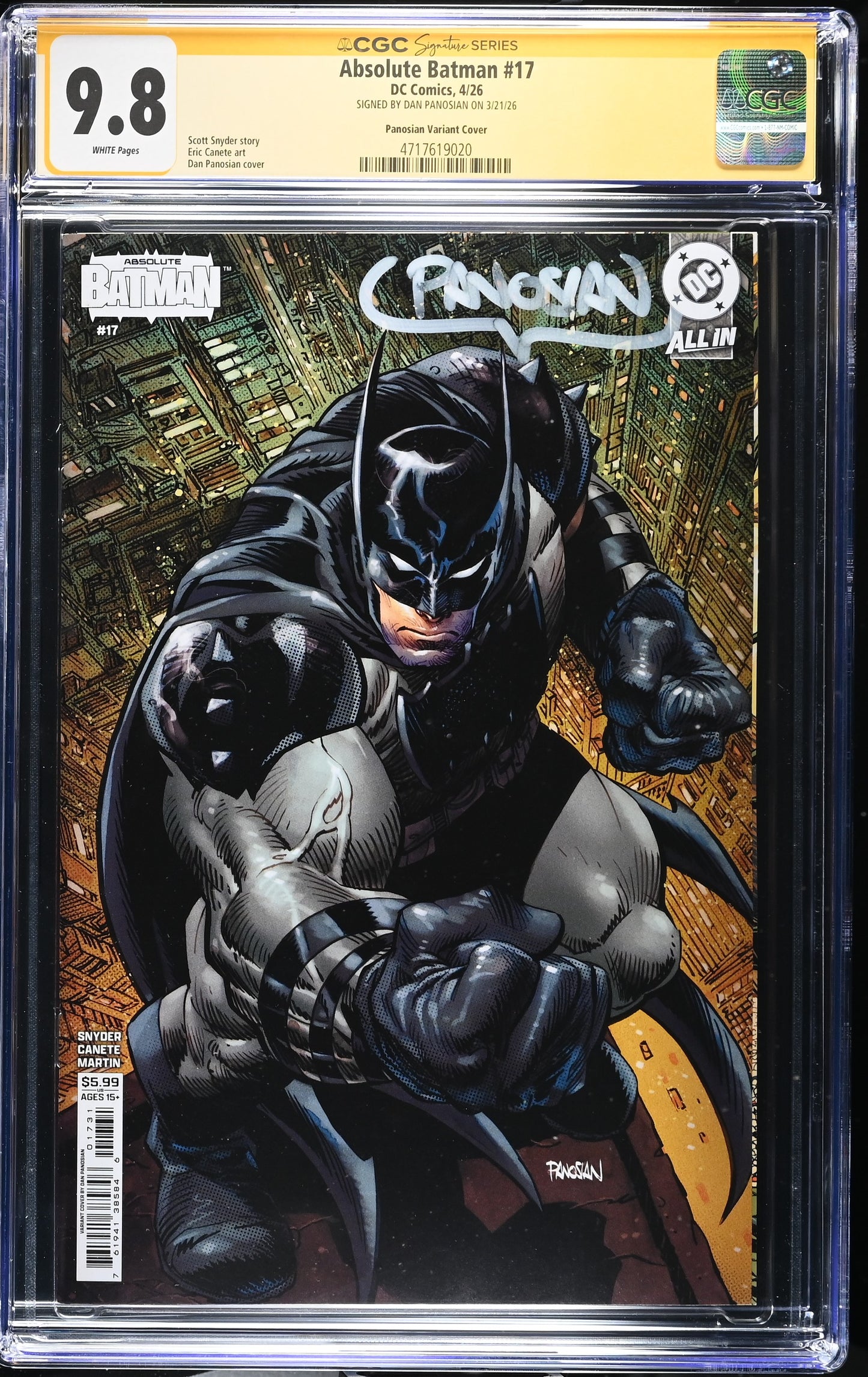 ABSOLUTE BATMAN #17 DAN PANOSIAN CGC SS 9.8. SIGNED BY DAN PANOSIAN