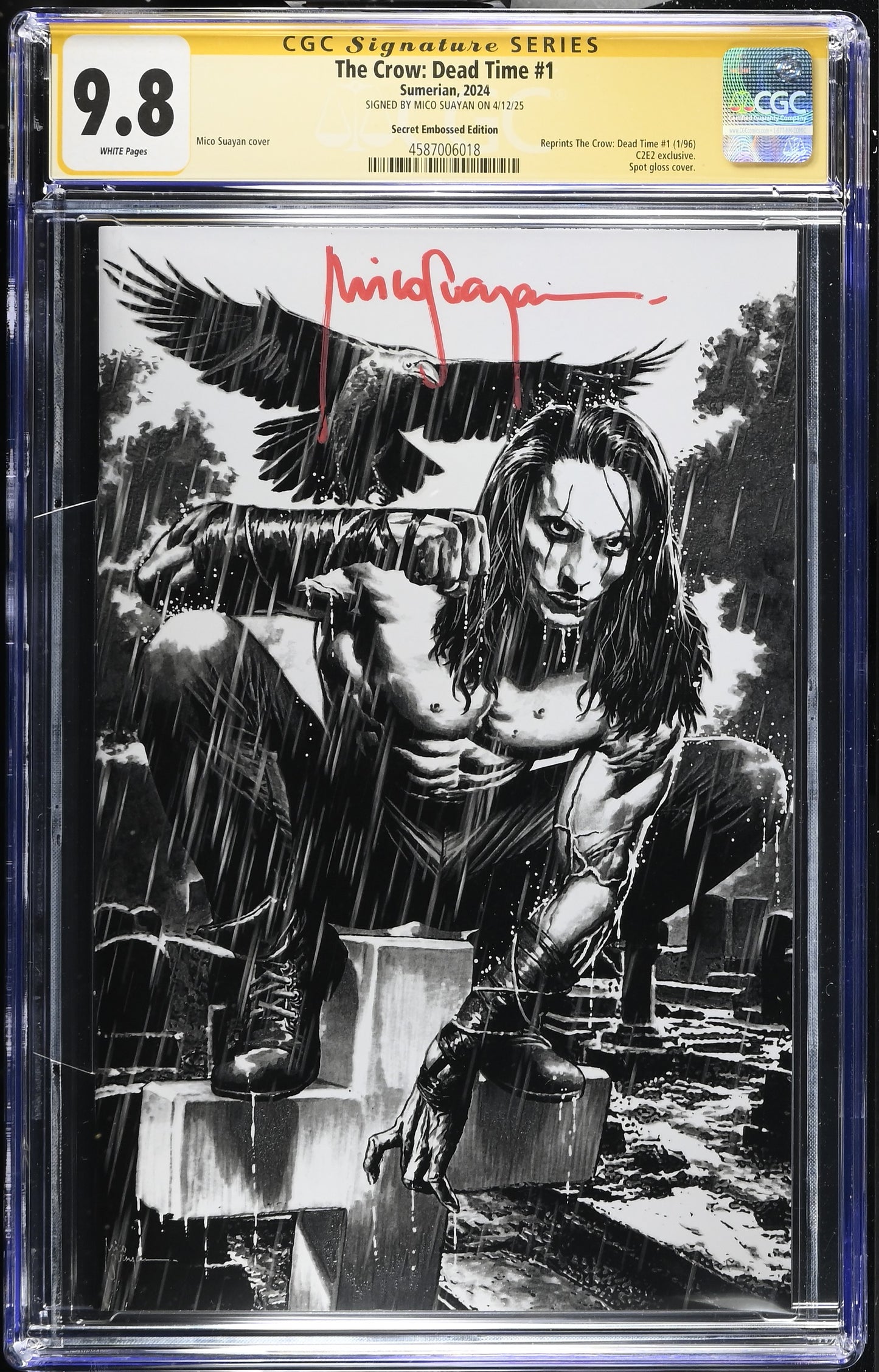 THE CROW: DEAD TIME #1 SECRET EMBOSSED EDITION CGC SS 9.8. SIGNED BY MICO SUAYAN