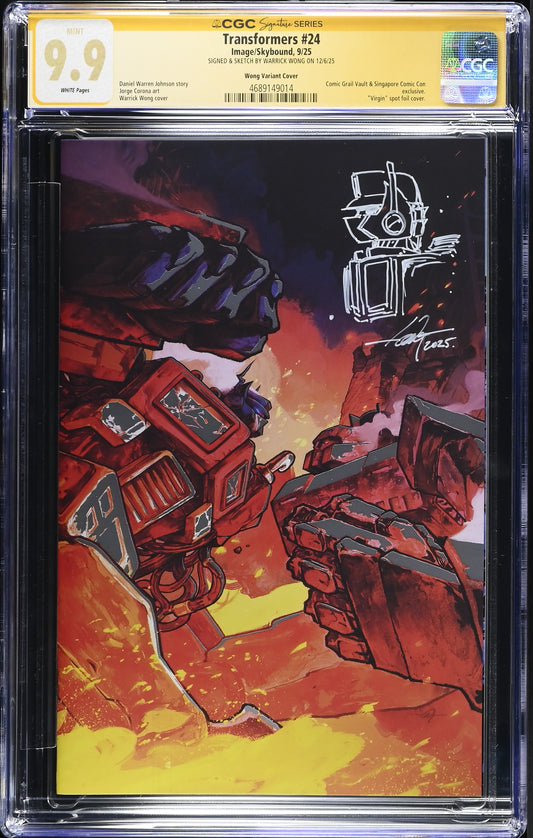 TRANSFORMERS #24 WARRICK WONG SGCC EXCLUSIVE CGC SS 9.9 SIGNED AND SKETCH BY WARRICK WONG