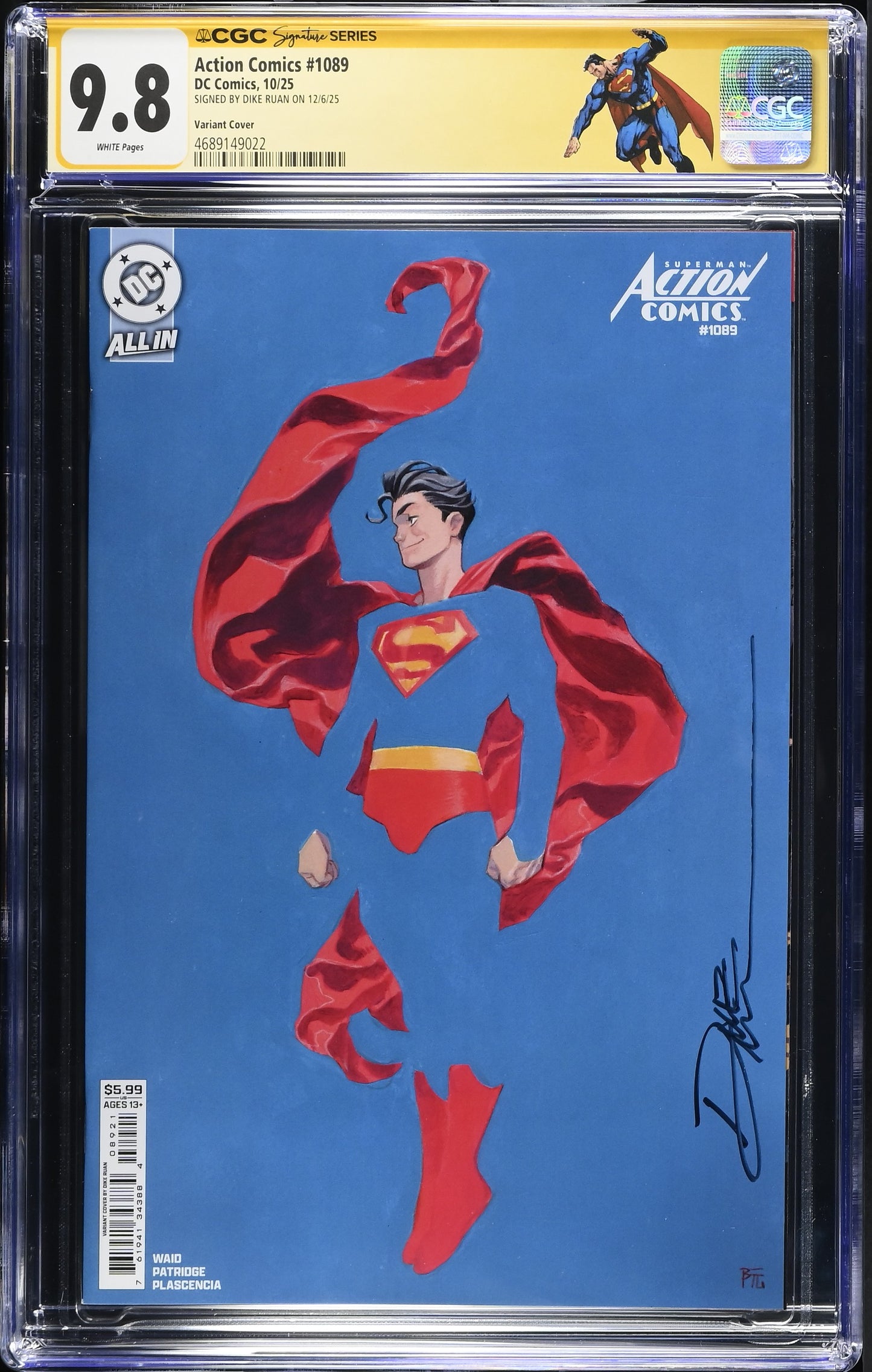 ACTION COMICS #1089 CGC SS 9.8. SIGNED BY DIKE RUAN