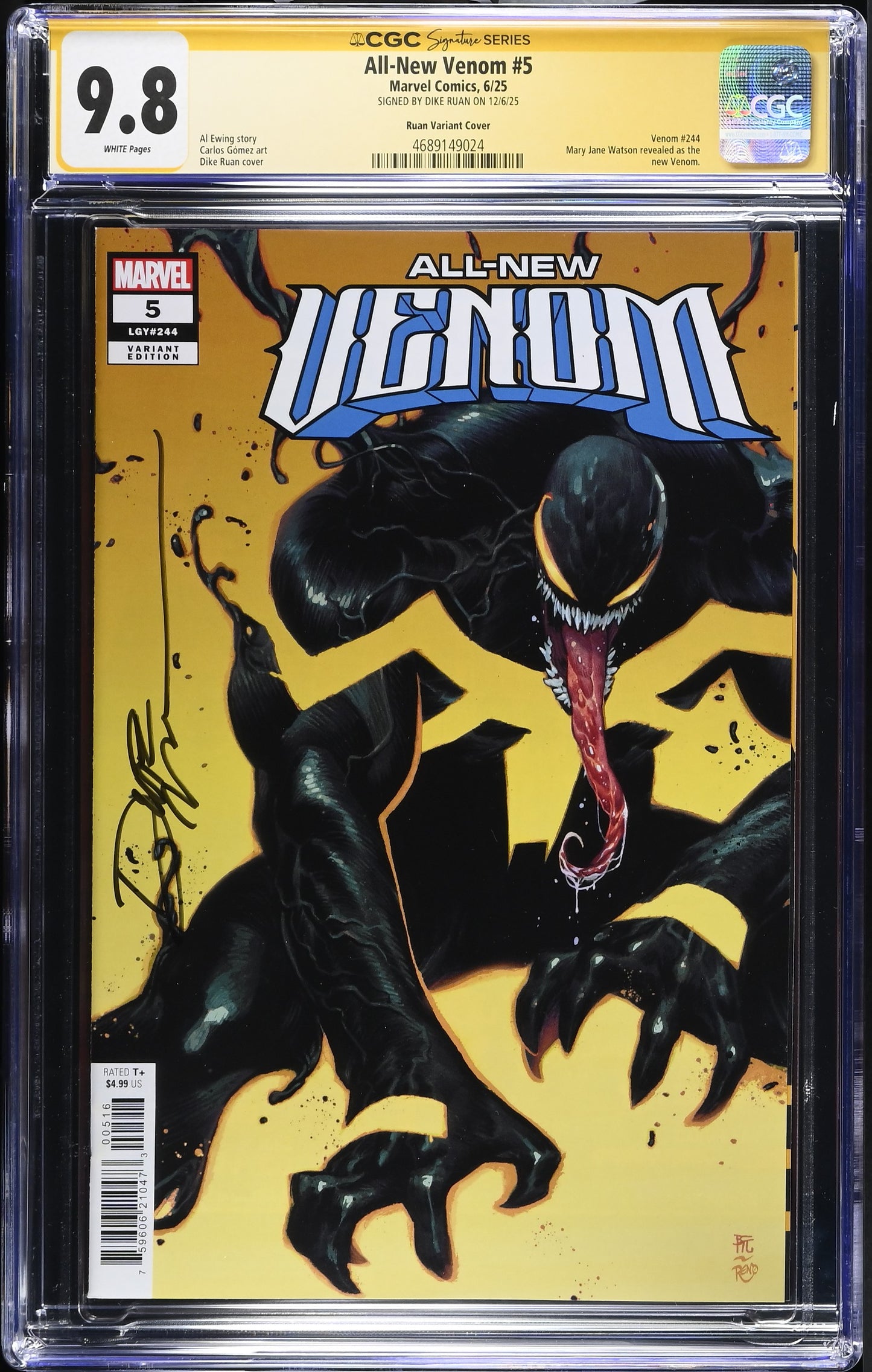ALL-NEW VENOM #5 1:25 CGC SS 9.8. SIGNED BY DIKE RUAN