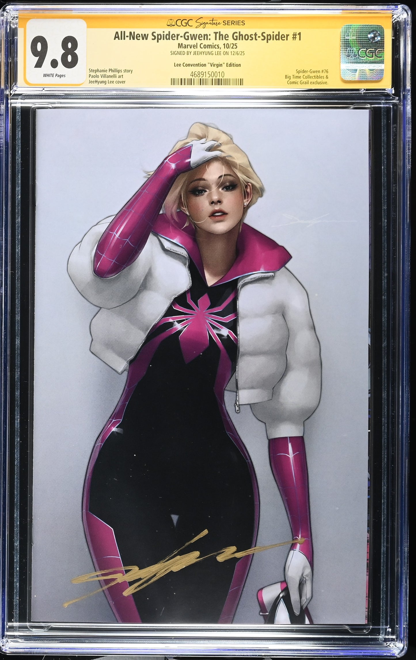 ALL NEW SPIDER-GWEN: THE GHOST SPIDER #1 VIRGIN CGC SS 9.8. SIGNED BY JEEHYUNG LEE