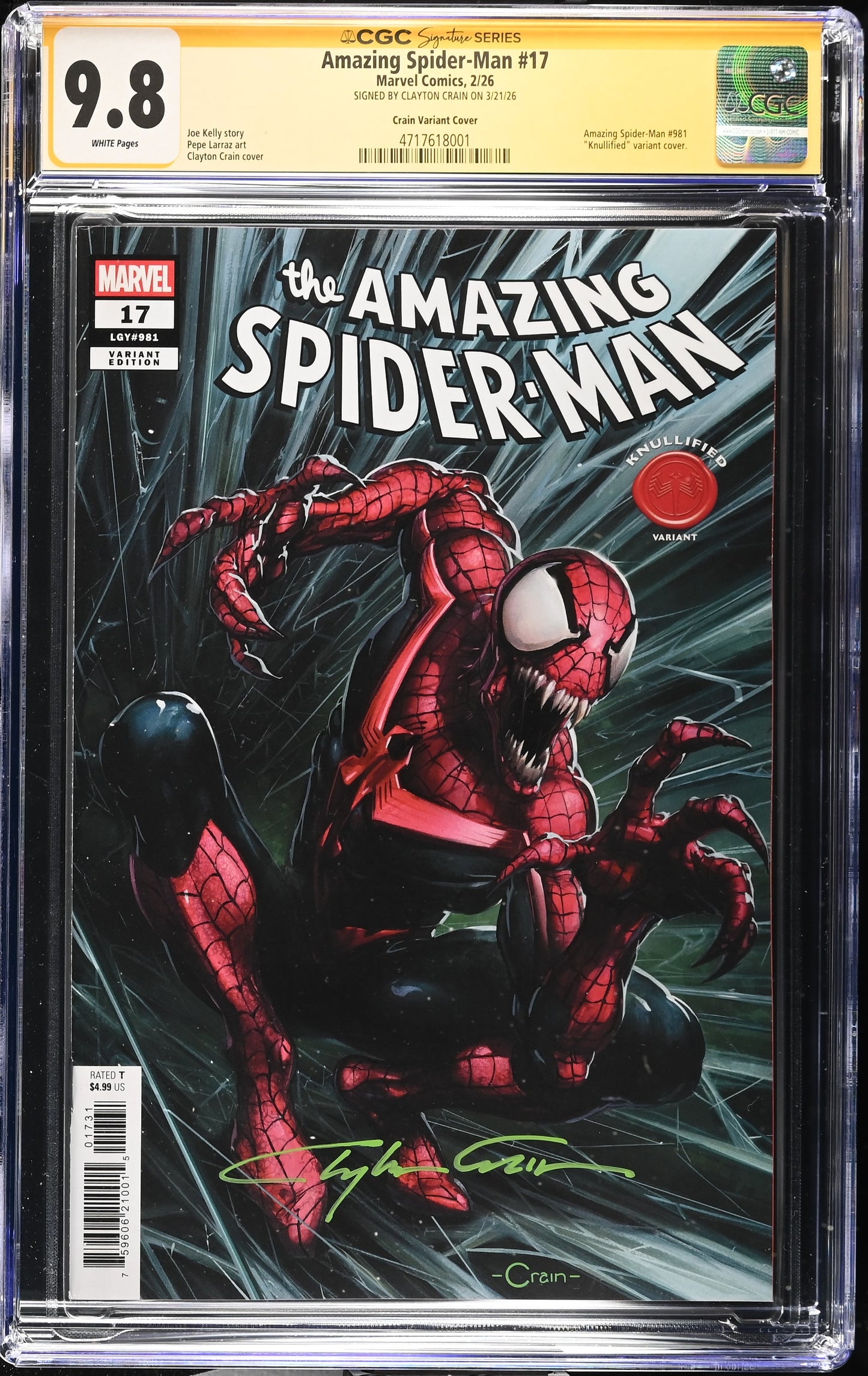 AMAZING SPIDER-MAN #17 CGC SS 9.8. SIGNED BY CLAYTON CRAIN