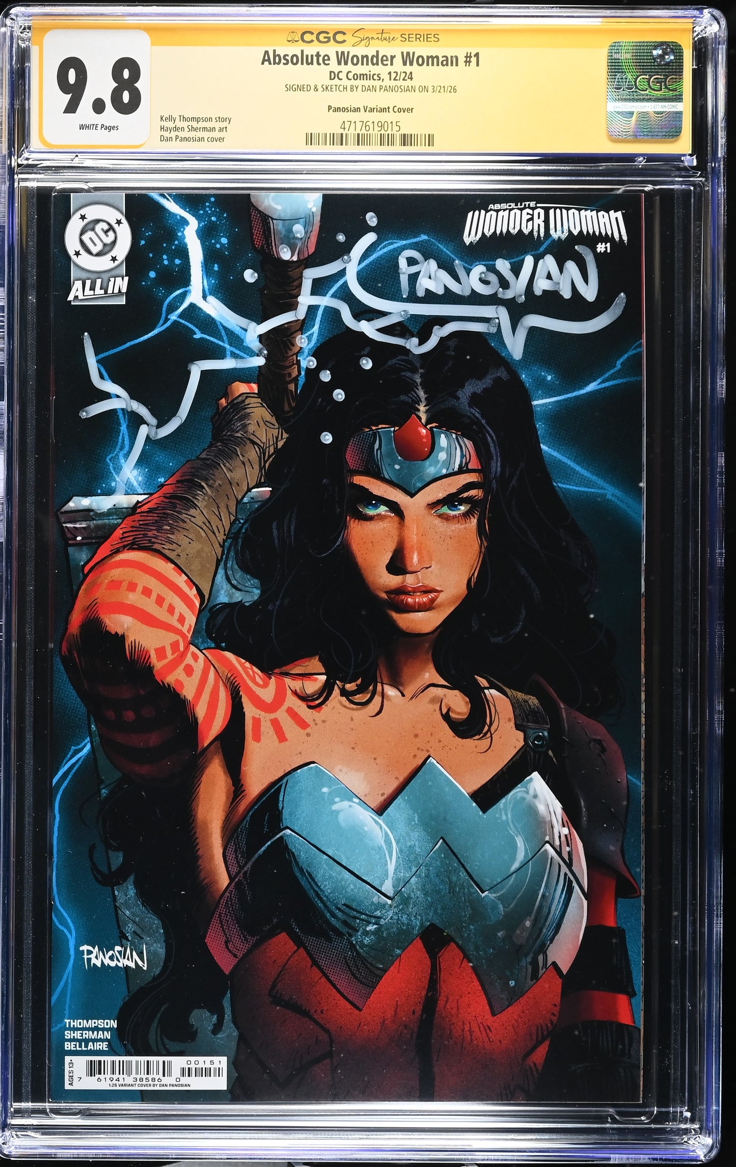 ABSOLUTE WONDER WOMAN #1 DAN PANOSIAN 1:25 CGC SS 9.8. SIGNED BY DAN PANOSIAN