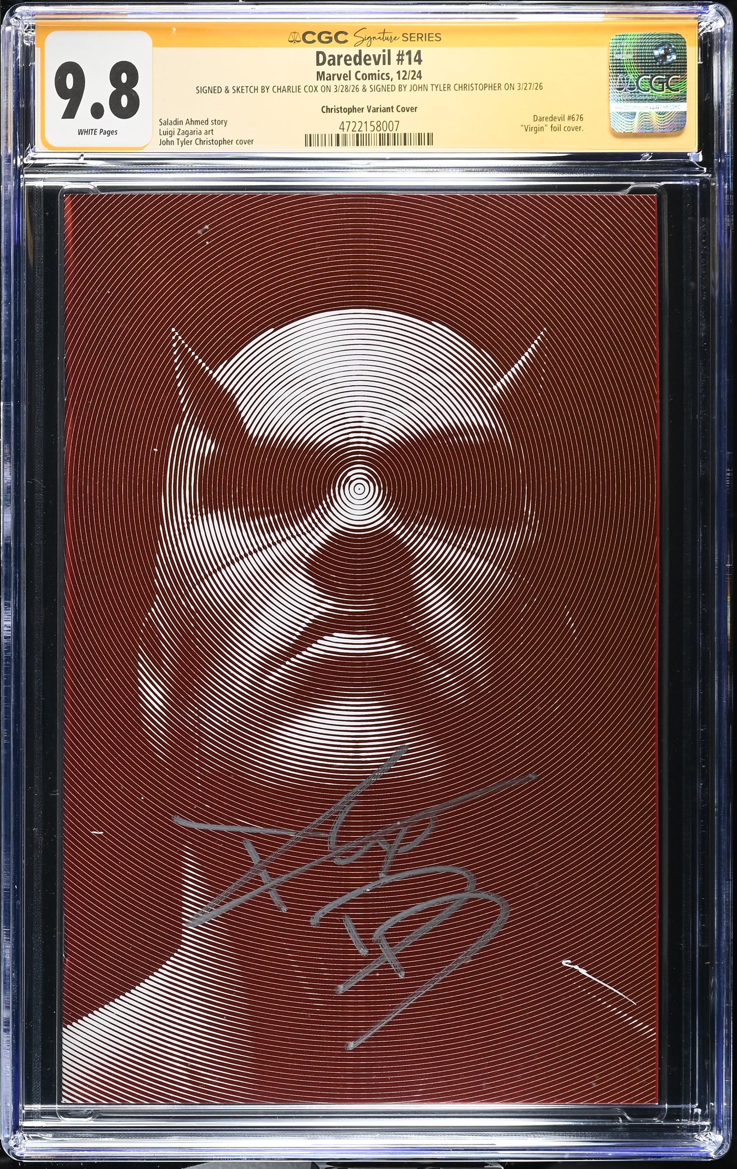 DAREDEVIL #14 JTC CGC SS 9.8. SIGNED BY CHARLIE COX & JOHN TYLER CHRISTOPHER